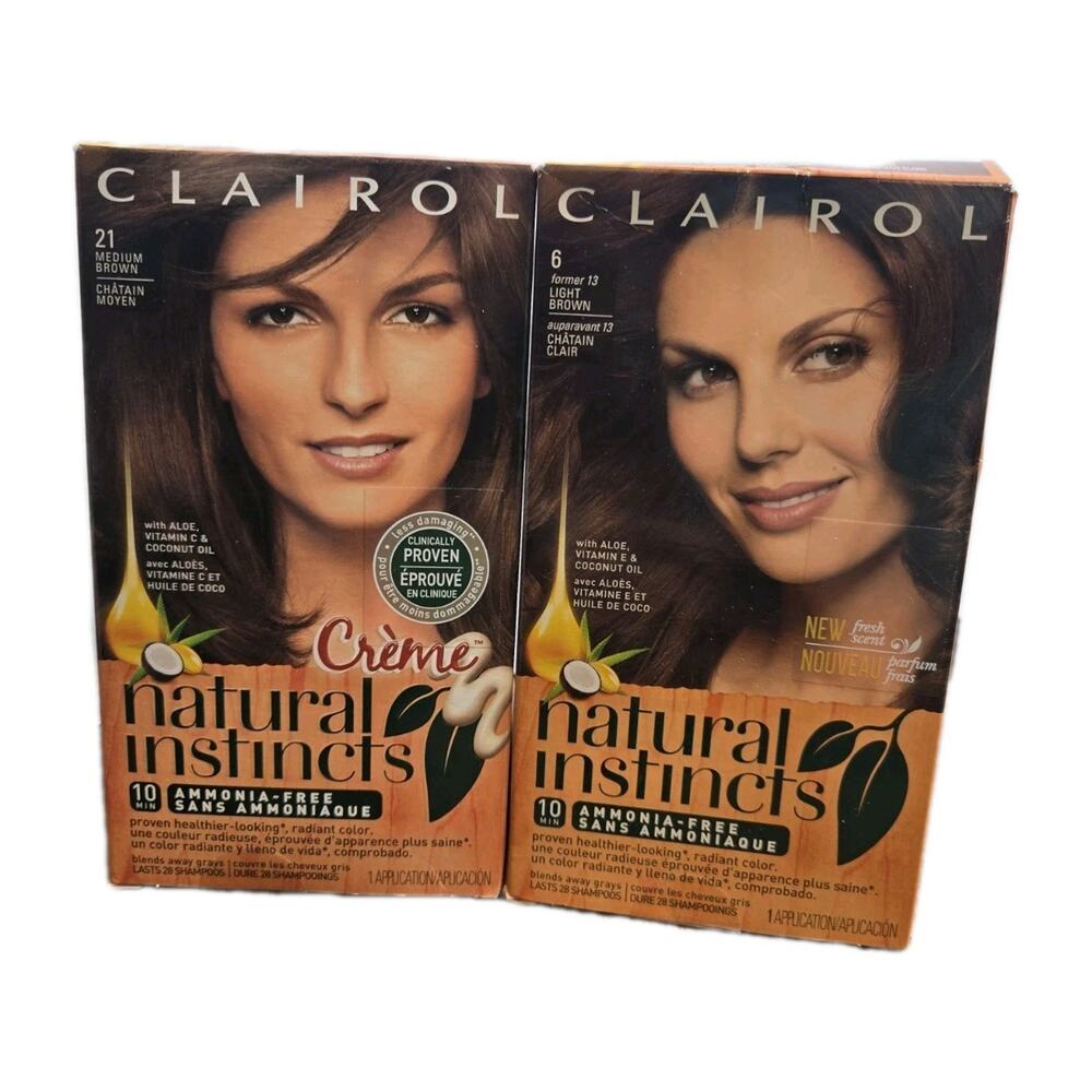 Lot of 2 Clairol Natural Instincts Hair Dye 21 Medium Brown & 6 Lighht Brown HTF